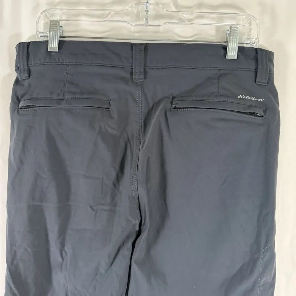 Eddie Bauer Travex Hiking Pants Men's 34x30 Grey Flat Front Chino Slash Pocket